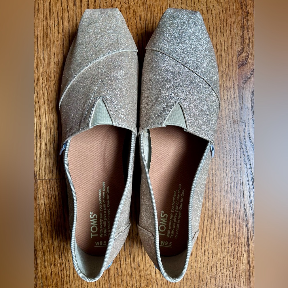 TOMS Glitter Slip On Shoes. Alpargata Style